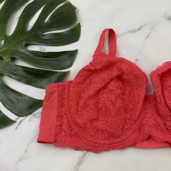 Torrid Curve Lace Underwire Bra Size 46 C Coral Pink Full Coverage - Picture 3 of 8